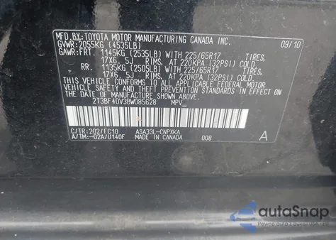 2011 Toyota Rav4 from USA, damaged, VIN 2T3BF4DV3BW085628